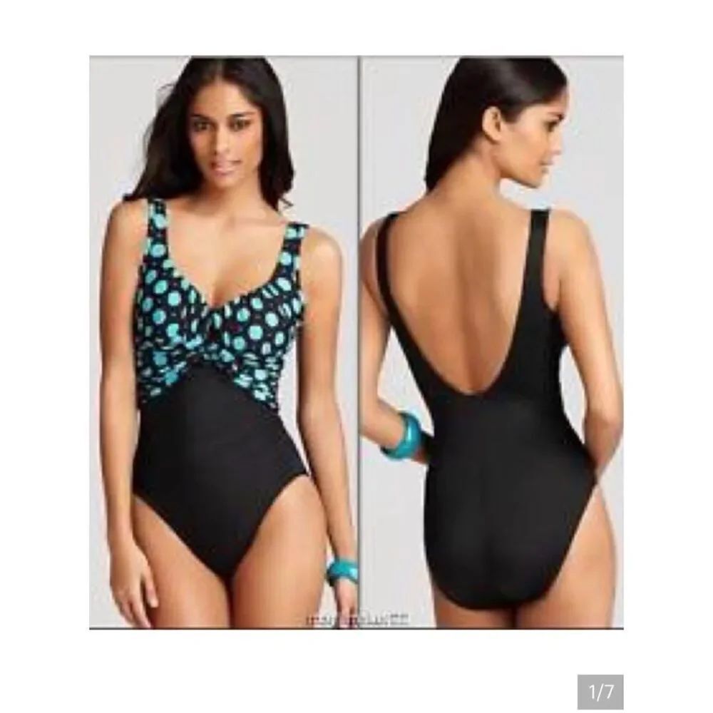 Miraclesuit Sandra D turquoise polka dot one piece Size 8